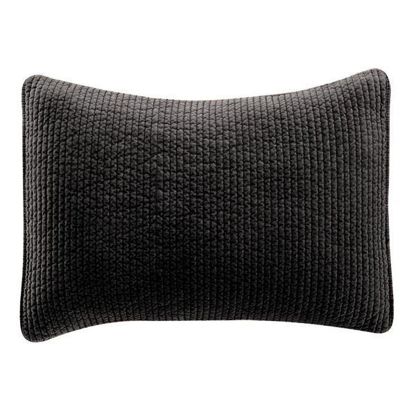 Picture of Stonewashed Cotton Velvet Quilted Pillow Sham - Black