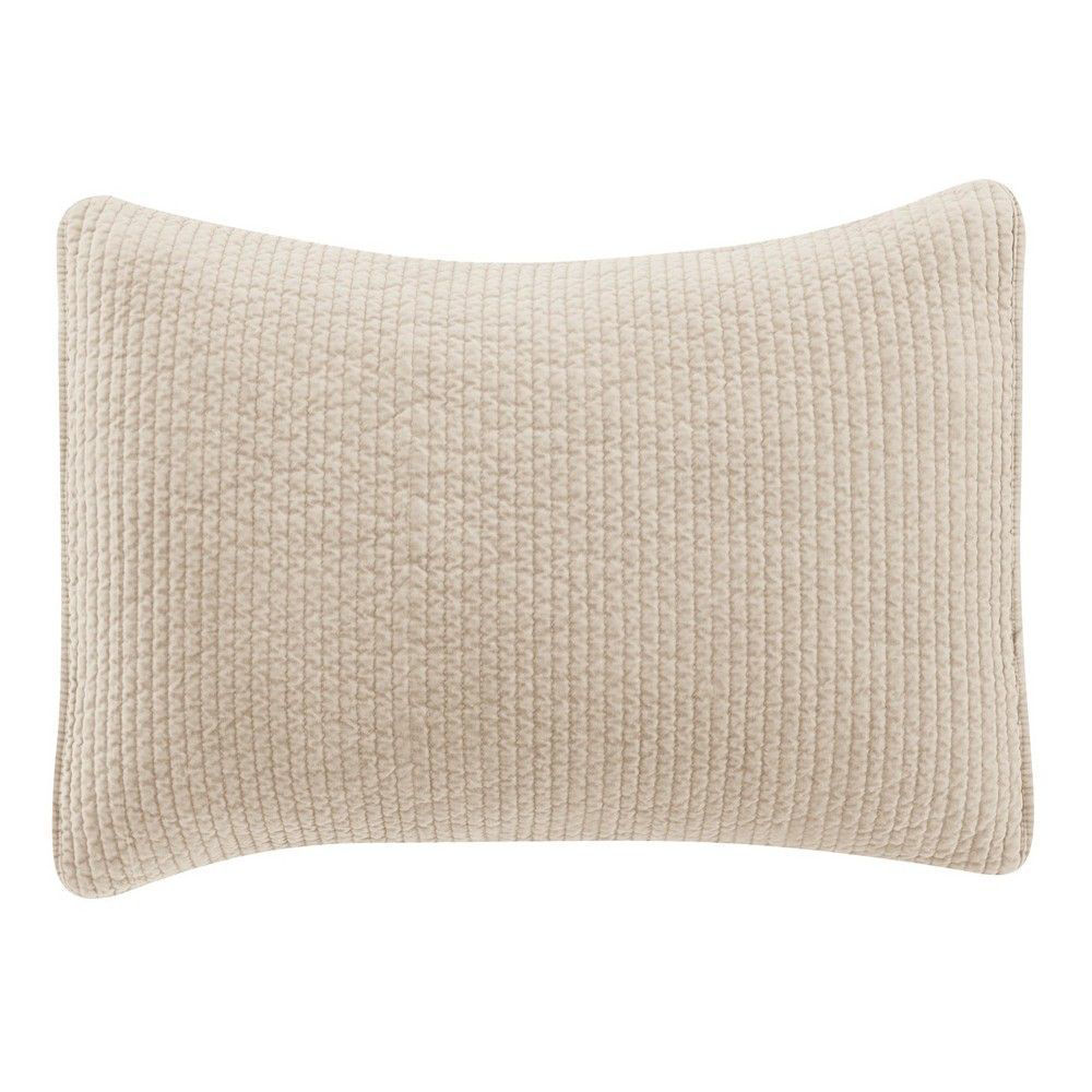 Stonewashed Cotton Velvet Quilted Pillow Sham Light Tan American Home Furniture Store and