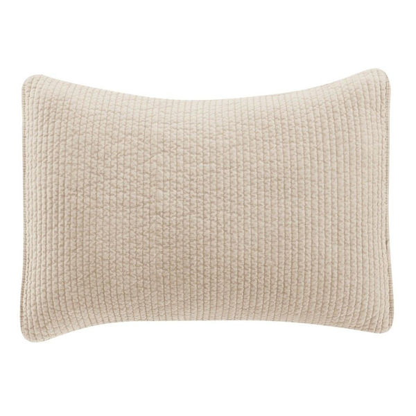 Picture of Stonewashed Cotton Velvet Quilted Pillow Sham - Light Tan