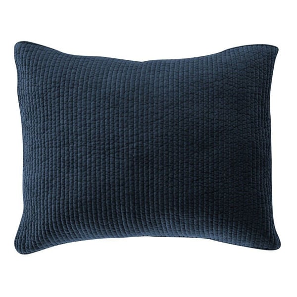 Picture of Stonewashed Cotton Velvet Quilted Pillow Sham - Navy