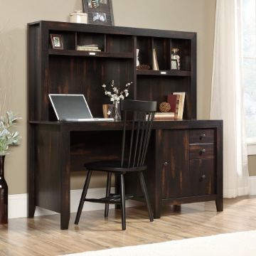 Picture of Dakota Pass Computer Desk with Hutch - Char Pine