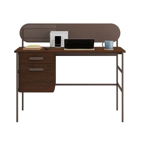 Picture of Radial Single Pedestal Desk - Umber Wood