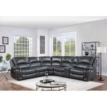 Picture of Denver 6-Piece Leather Power Reclining Sectional - Grey
