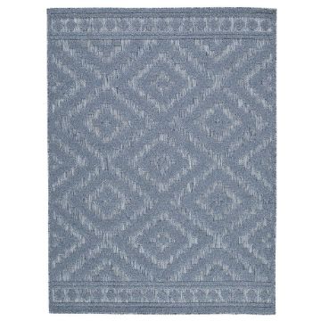 Picture of Finnwell Indoor/Outdoor Blue Gray Polyester and Polypropylene Machine Woven Contemporary Rug