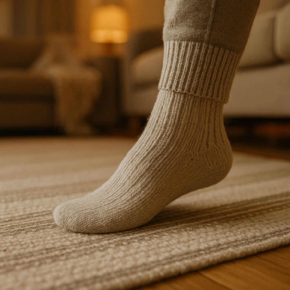 A person vacuuming a textured rug to keep it fresh during winter