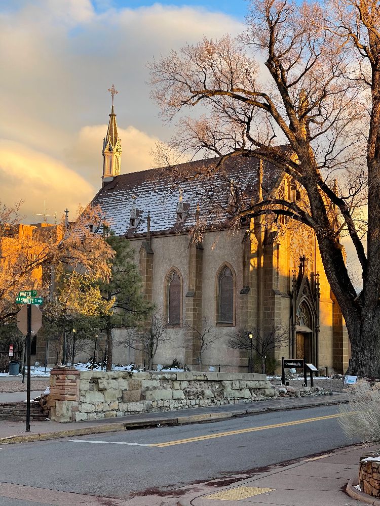 The Cathedral Basilica of St. Francis of Assisi in Santa Fe during winter
