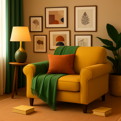 A comfortable, oversized chair and a half, perfect for a cozy reading corner